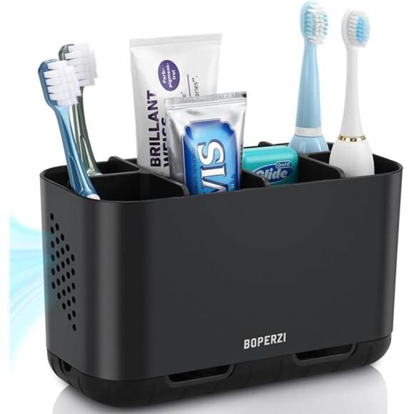 Bathroom Toothbrush Holder Large Toothpaste Organizer Storage Electric Anti Slip - Picture 7 of 7